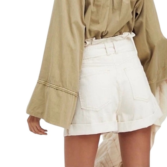 We the Free Denim Paper Bag Super High Waist Tie Cream Shorts Women’s Size XS - Picture 2 of 8